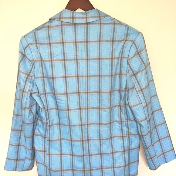 Asos Oversized Blazer US4 Sky Blue Plaid Double Breasted With Shoulder Pads NEW! - Picture 7 of 10